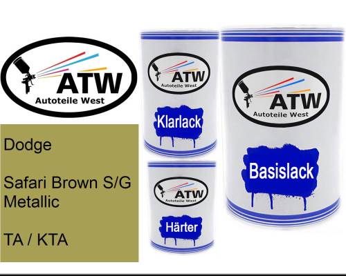 Dodge, Safari Brown S/G Metallic, TA / KTA: 500ml Lackdose + 500ml Klarlack + 250ml Härter - Set, von ATW Autoteile West.